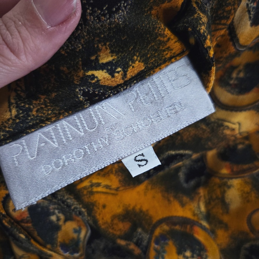 Vintage‎ 90s PLATINUM PETITES Women's Clock Print Button Front Short Sleeve Top - Picture 8 of 8